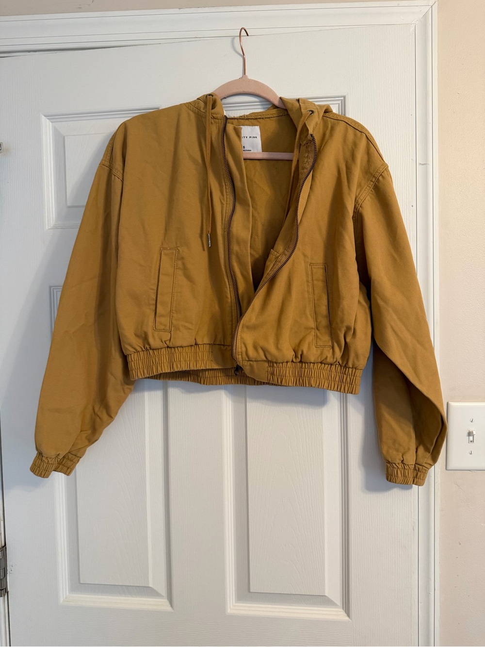 Celebrity Pink Cropped Zip Jacket in Mustard Yellow